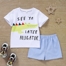 Childrens Summer Casual Cartoon Dinosaur Animal Letter Cute Printed Shorts Suitpicture9