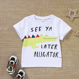 Childrens Summer Casual Cartoon Dinosaur Animal Letter Cute Printed Shorts Suitpicture2