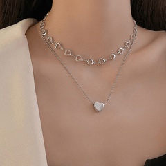Fashion Style Double Layer Heart shape pendant titanium steel Necklace