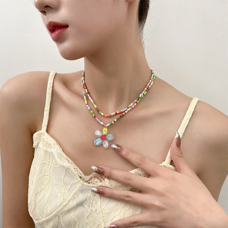 Neue stil einfache Bunte Perlen Doppel-Schicht Schmetterling Anhänger Halskette's discount tags