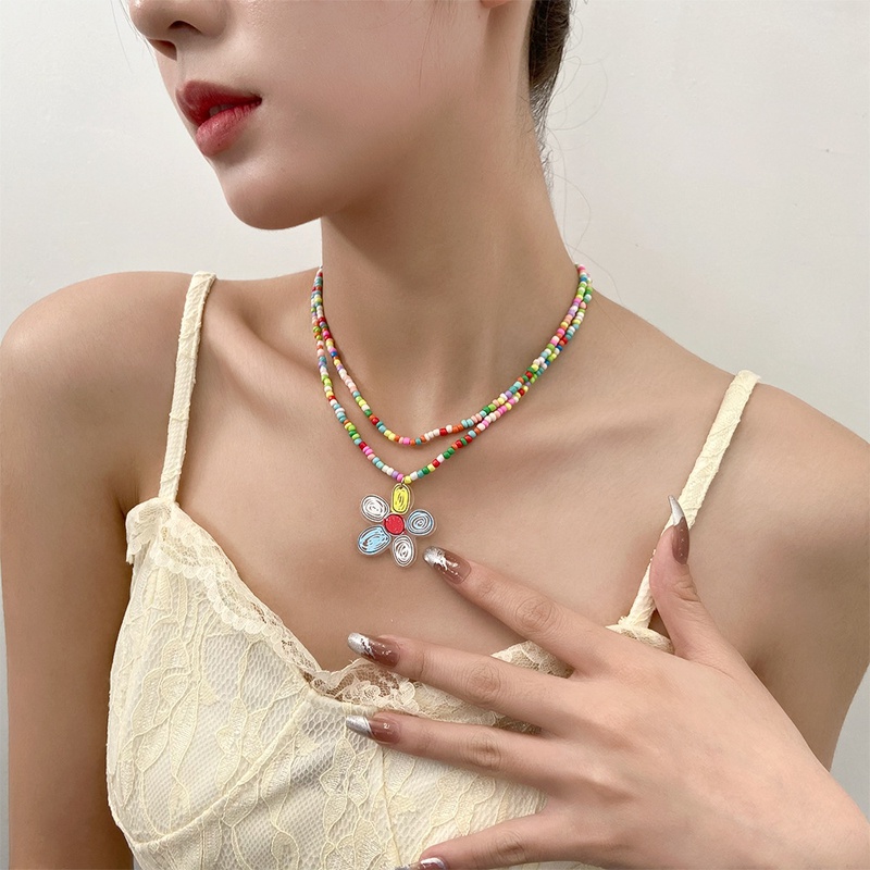 Neue stil einfache Bunte Perlen DoppelSchicht Schmetterling Anhnger Halskette