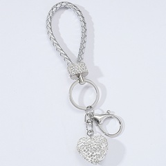 Fashion Clay Heart Shape Pendant Leather Rope Woven Keychain