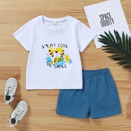 Childrens Cute Summer Cartoon Kitty Cute Letters Printed Shorts Suitpicture9