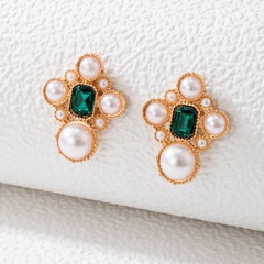 Neue Mode Inlay Perle Smaragd Blume Legierung Bolzen Ohrringe Zubehör