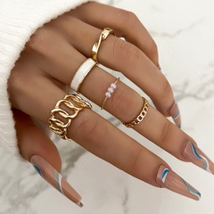 Fashion Simple Drip Oil Imitation Pearl Inlaid Geometry Hollow Open Alloy Knuckle Ring 5-Piece Set