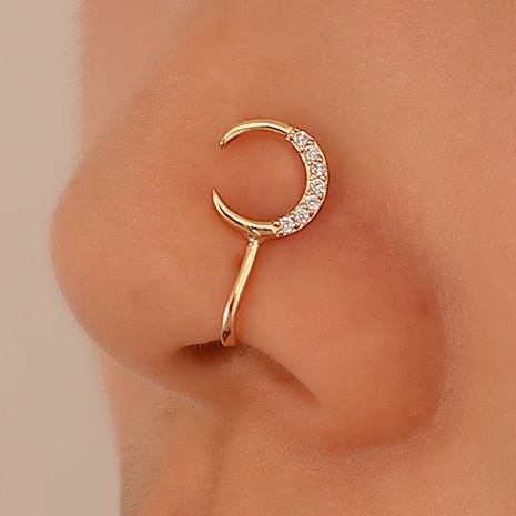 Nuevo estilo Luna cobre incrustaciones zirconio en forma de U anillo de nariz ajustable Clip de nariz's discount tags