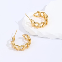 Fashionable Metal Hong Kong Style Retro Copper Electroplated 18K Golden Hollow Chain hoop Earrings