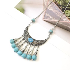 Ethnic Ornament Vintage Tibetan Silver Red Blue Moon Turquoise Necklace