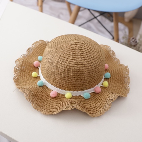 Small Colorful Ball Solid Color Children's Beach Sun-Proof Straw Hat's discount tags