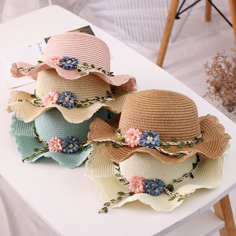 Children's Seaside Beach Solid Color Flower Sun Hat's discount tags