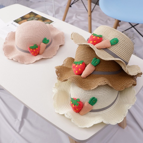 Girls' Summer Beach Wave Straw Strawberry Carrot Sun Hat's discount tags