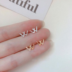 Fashion W Alphabet Letter Female Simple Rhinestone Small Alloy Earrings