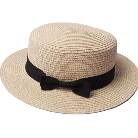 Girls' Black Bow Sun-Shade Solid Color Beach Straw Hat's discount tags