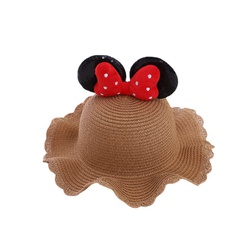 Children's Spring Summer Thin Straw Solid Color Bow Sun Hat