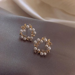 Fashion Hollow Flower Pearl Diamond-Embedded Alloy Ear Studs Earrings