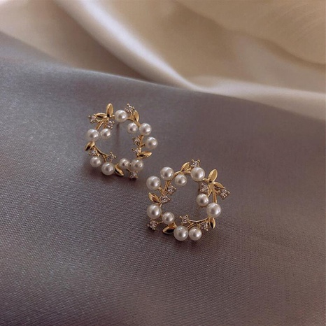 Fashion Hollow Flower Pearl Diamond-Embedded Alloy Ear Studs Earrings's discount tags