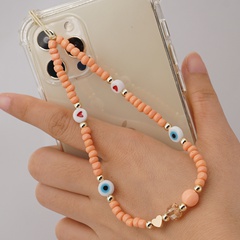 ethnic style glass eyes rice beads heart shape mobile phone chain