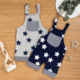 Children Cute Summer Solid Color Star Stripes Printing Stitching Suspenders Pantspicture8