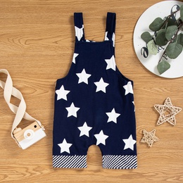 Children Cute Summer Solid Color Star Stripes Printing Stitching Suspenders Pantspicture2