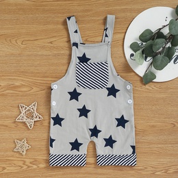Children Cute Summer Solid Color Star Stripes Printing Stitching Suspenders Pantspicture6