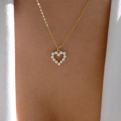 2022 New Pearl Full Diamond Hollow Small Heart  Pendant Clavicle Chain Necklace