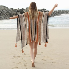 2022 New Knitted Striped Hollow louse Bikini Jacket Beach Sun-Protective Clothing