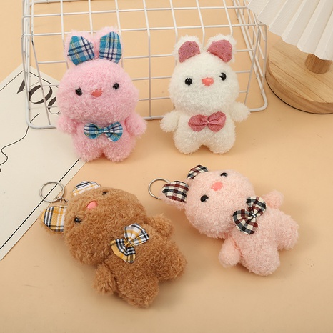 cute Bow Tie Pendant Plush Bunny Doll Keychain ornament's discount tags