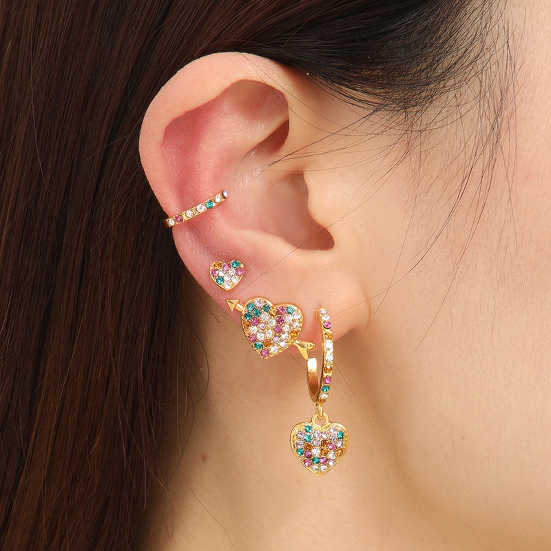 new style heart shape inlaid color rhinestone alloy pendant earrings set