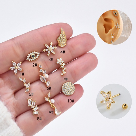 New Stainless Steel Thin Rod Screw Flower Pendant Zircon Ear Studs's discount tags