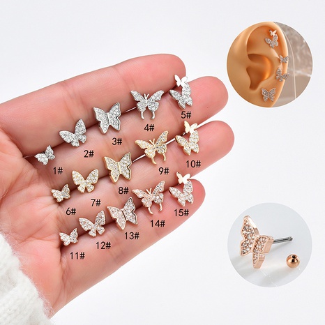 Thin Rod Titanium Steel Loving Heart Zircon Butterfly Screw Twist Ball Earrings's discount tags