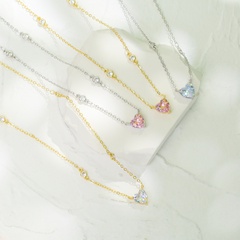 Mode de cuivre Micro Incrusté Zircon Rose Diamant pendentif Coeur Collier