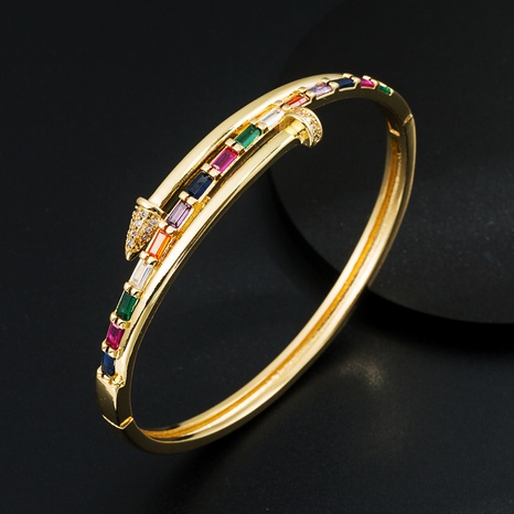 Creative Fashion Geometry Pattern Copper Plating 18K Gold Micro Inlaid Zircon open bracelet's discount tags