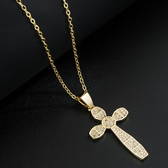 Fashion Gold Inlaid Color Zircon Creative Cross Copper Necklace