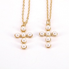 Nuevo collar de perlas de agua dulce de circonio con incrustaciones simples Retro Para Mujer en forma de cruz