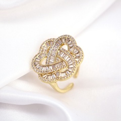 Women's Fashion Inlay Zircon Flower Heart-Shaped Ring 18K Gold Plating Jewelry