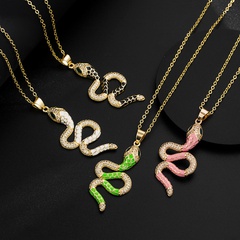 Fashion Creative Snake Plated Real Gold Micro Inlaid Zircon Dripping Oil Copper Necklace
