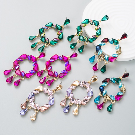 Fashion Creative Drop-Shaped Colorful Rhinestone Pendant Women Alloy Earrings's discount tags