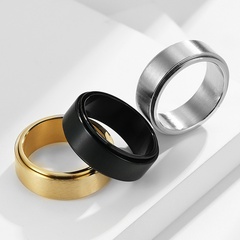 Fashion Simple 8mm Wide Rotatable 18K Gold Plating Men's Titanium Steel Ring