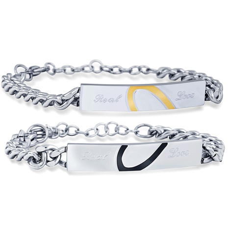 Fashion Simple Heart-to-Heart Titanium Steel Heart Stitching Couple Bracelet's discount tags