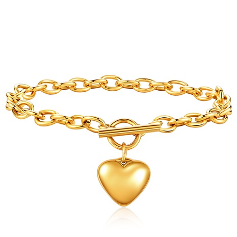 Fashion Simple Titanium Steel Heart Pendant Cross Chain OT Buckle Bracelet's discount tags