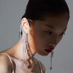 Fashion Inlay Diamond Zircon Crystal Tassel Long Alloy Earrings