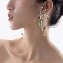 Vintage Jade Green White Beaded Chain Bow Alloy Earrings Womenpicture17