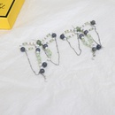 Vintage Jade Green White Beaded Chain Bow Alloy Earrings Womenpicture16