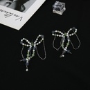 Vintage Jade Green White Beaded Chain Bow Alloy Earrings Womenpicture14