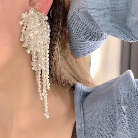 Moda hecha a mano perlas borla Simple pendientes largos mujeres's discount tags