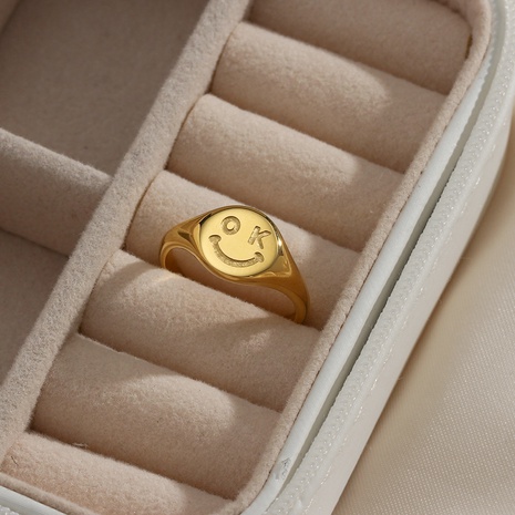 Mode OK Smiley Gesichts Ausdruck Gold runde Nette Edelstahl Ring's discount tags