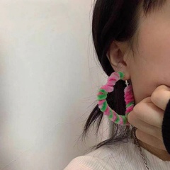 Autumn and Winter Fashion Pink Green Contrast Color Plush Heart Shaped Earrings