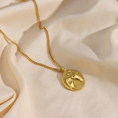 Mode Geschnitzt Galvani 18K Gold Oval Drag Haken Anhänger Edelstahl Halskette
