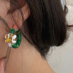Fashion Retro Green Enamel Winding Flower Shaped Earrings Women