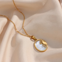 Mode Anhänger Frauen Überzog 18K Gold Oval Shell Sonne Anhänger Edelstahl Halskette